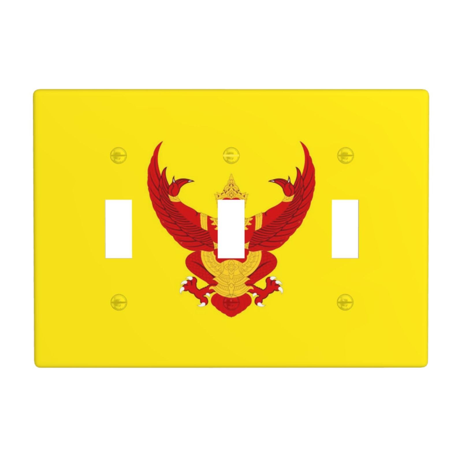 Royal Standard of Thailand Flag 3 Gang Switch Plate Cover-Unbreakable Polycarbonate Wall Plate, Heat Resistant Toggle Switch Decor for Home