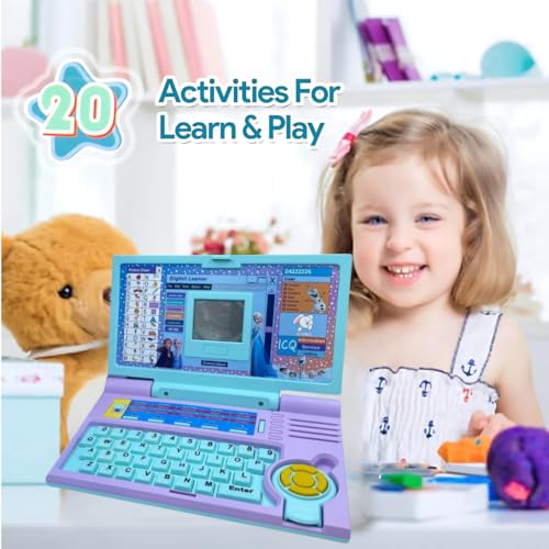 Image of Storio Frozen Sisters Educational Computer Laptop Toy with Mouse|1 Year Extended Warranty|Kids Above 3 Years|20 Fun Activity Learning|Learn Letter Words Games Mathematics Music Logic Memory,Blue