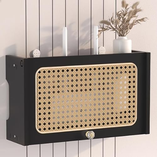 WiFi Router Storage Box - Wall Mount Cabinet Hider, Rattan Shelf for Electl Box &amp; Accessories, Stylish nizer for Home &amp; Office, Space-Saving Design