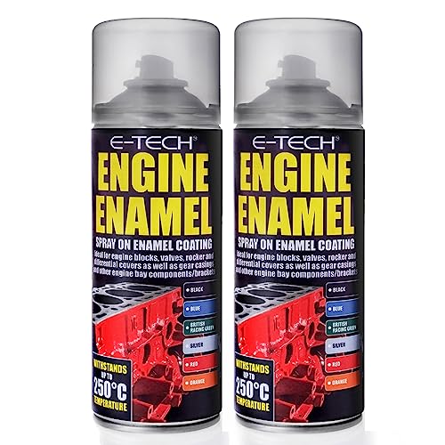 2 x SILVER E-TECH - Heat Resistant Engine Enamel Paint 400ml - Spray On High Temp