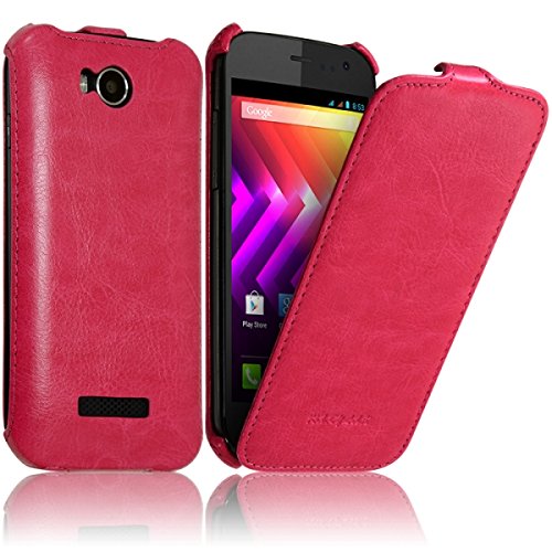 KARYLAX Seluxion - Housse Etui Coque Rigide à Clapet pour Wiko Iggy Couleur Rose Fushia + Film de Protection