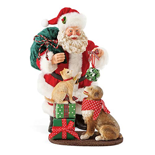 Department 56 Santa and his Pets Mistletoe and Holly, 10" Figurine, Multicolor