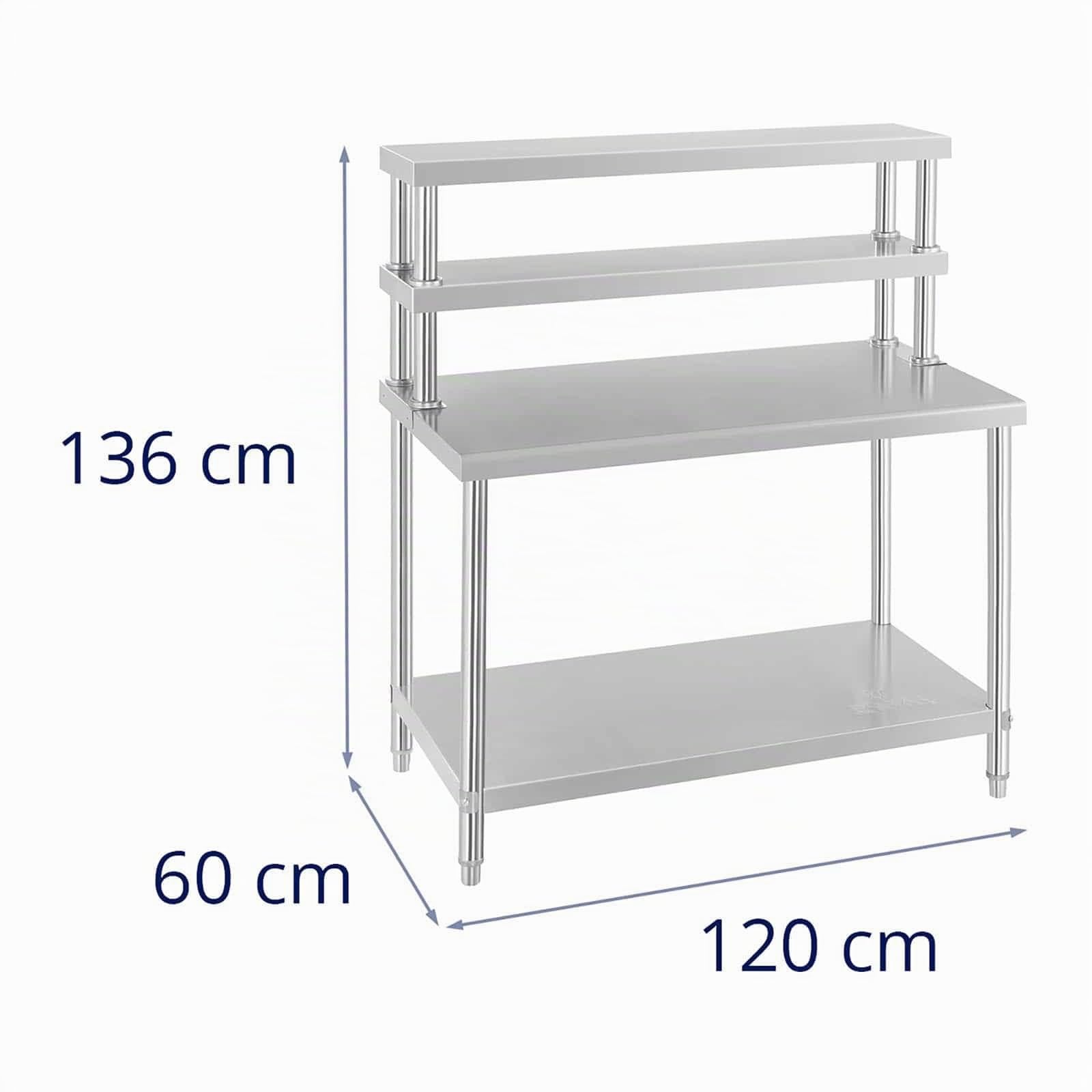 Royal Catering - RCAT-120/60-HS - Tavolo inox con sovrastruttura - 3 ripiani