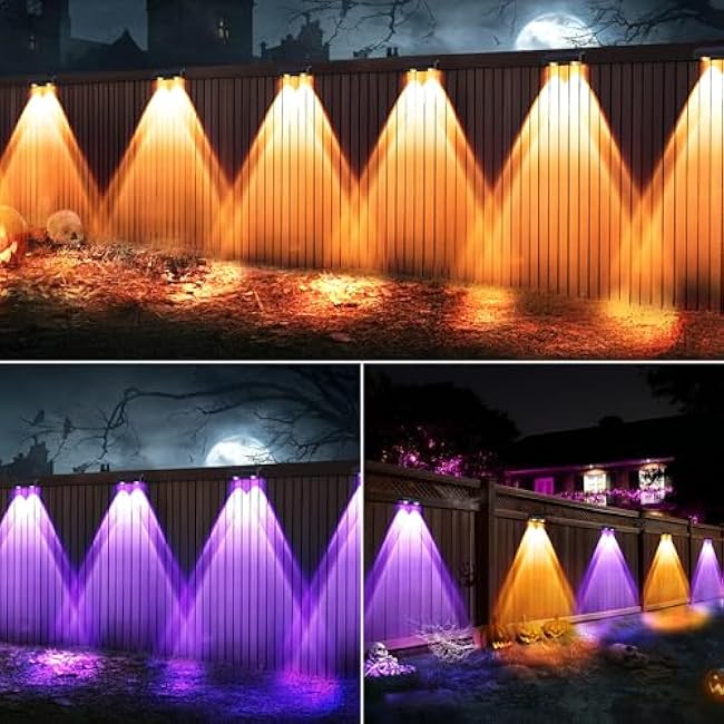 Brizled Solar Fence Lights Outdoor, 8 Pack 9 Colors & 11 Modes - Warm White/Cool White/RGB Color Changing Solar Wall Lights, 100lm IP65 Waterproof Outdoor Lighting for Halloween Railing Wall Fence