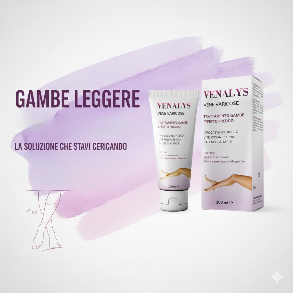 VENALYS 200 ml Crema vene varicose e capillari ,migliora la circolazione gambe - sollievo immediato .Con centella asiatica Ideale per eliminare il senso di Pesantezza delle gambe, Made in Italy
