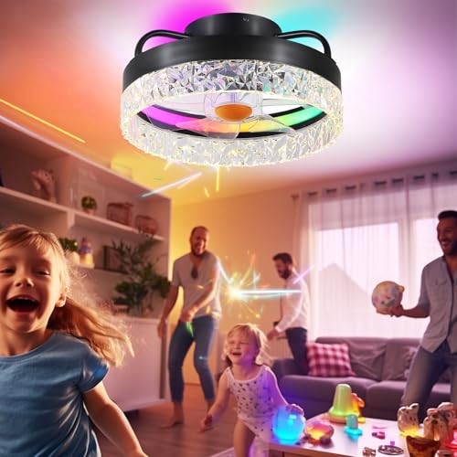 Image of Mpayel RGB Ceiling Fans with Lights and Remote, 13'' Low Profile Ceiling Fans, LED Bladeless Modern Flush Mount Ceiling Fan Light for Bedroom, Living Room, Kitchen