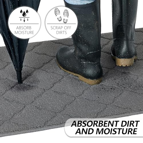Image of Timo Indoor Door Mat for Entryway, Absorbent Dirt Trapper Doormats 20 inchx32 inch with Non Slip Rubber Backing, Low Profile Rugs Washable Floor Mat for Front Entry, Muddy Shoes and Pet Paws, Grey