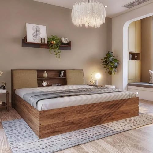 Bed | 1 Yr Warranty | King Size Bed, Storage Box & Foam-Cushioned Upholstery Headboard, Density: 680–750 kg/m³, Termite & Borer Resistant, Fits Mattre