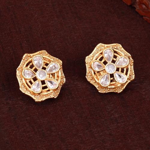 Image of Estele Elegant Flower CZ Stud Earrings with Matte Finish for Women