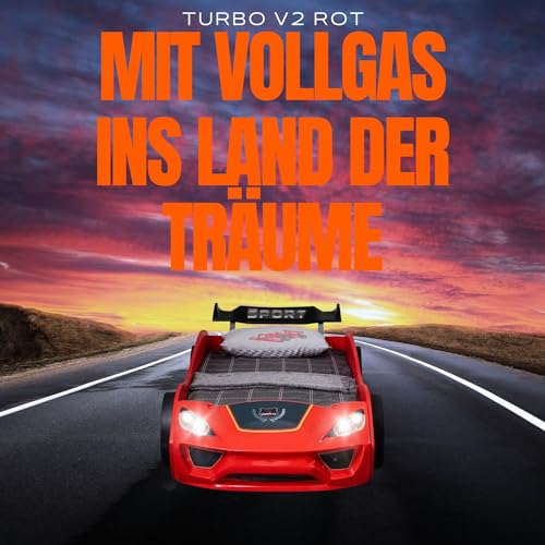 TRAUMMÖBEL Autobett Turbo V2 Kinderbett im Rennwagen-Design mit Lattenrost Farbe Rot