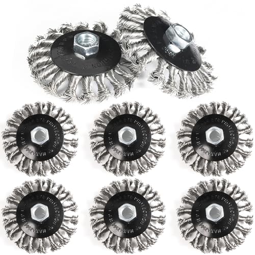 8 Pack 4 Inch Stainless Steel Wire Wheels for 4 1/2 Angle Grinder, Twist Knotted Wire Wheel Brush with 5/8' Thread Arbor for Removing Rust