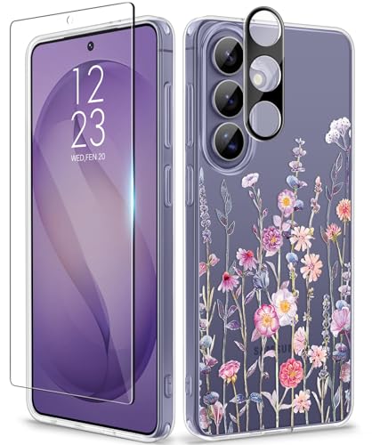 GVIEWIN for Samsung Galaxy S26 Case Clear Floral Slim Shockproof Protective Women Phone Case Non-Yellowing with Screen Protector & Camera Lens Protector for Galaxy S26 6.3 Floratopia/Colorful