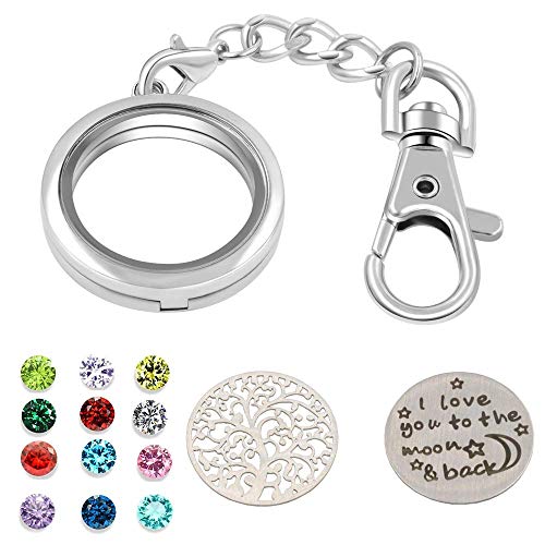 Eosmer 30MM Round Silver Plain Living Memory Floating Locket Keychain Fitting with DIY Floating Charms