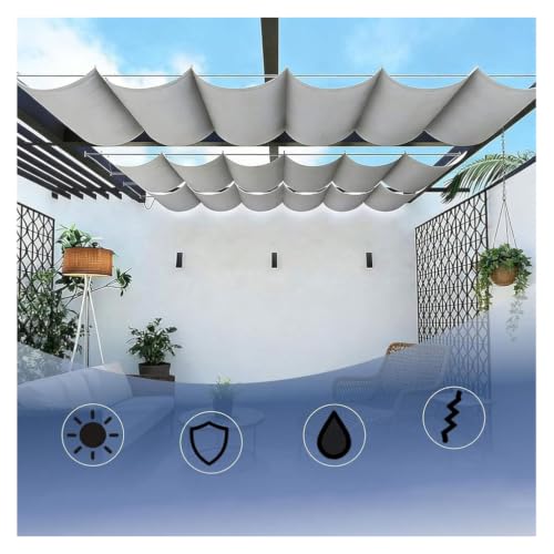 Voile d'ombrage rétractable gris imperméable pour jardin | Store ondulé réglable - 7