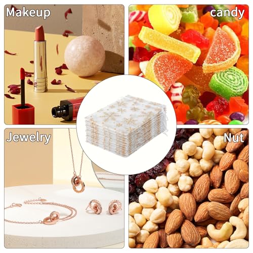 Image of Snowflake Organza Bags, 50 PCS Christmas Sheer Organza Bags with Drawstring 4 x 6 inch, Jewelry Gift Bag, Gold Small Mesh Goodies Xmas Wedding Favor Mini Candy Pouches Bag for Christmas Party Favors