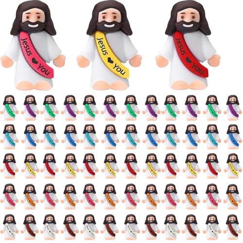 AKFAHOIF 60PCS Little Jesus Figures, Mini Jesus Figurines in Bulk, Multicolor Tiny Jesus Figures, Miniature Figurines to Hide and Seek Religious Gifts for Easter Egg Stuffers
