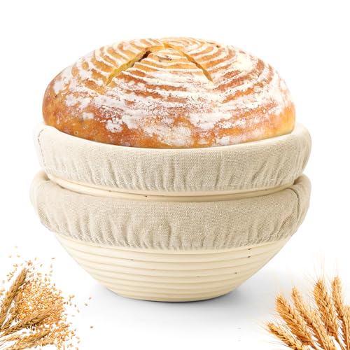 Savorella Bread Proofing Baskets Set of 2 8/20cm Round Dough Proofing Bowls W/Liners Perfect for Home Sourdough Bakers Baking (20CM, Round)