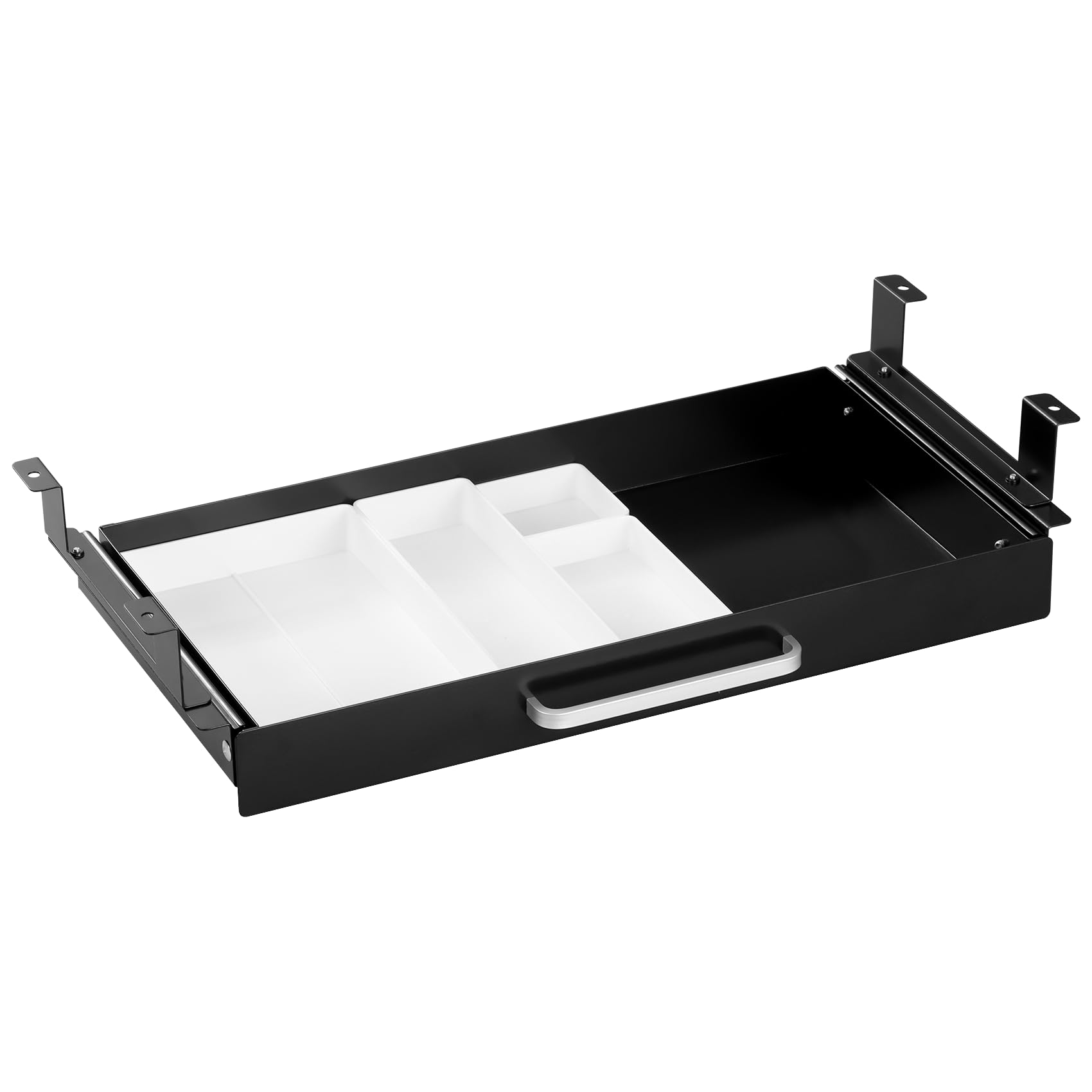 Organizer per cassetti sotto la scrivania, 54 cm, con 4 divisori in plastica, cassetto scorrevole estraibile, per casa, ufficio, tavolo da lavoro, accessori da scrivania, nero