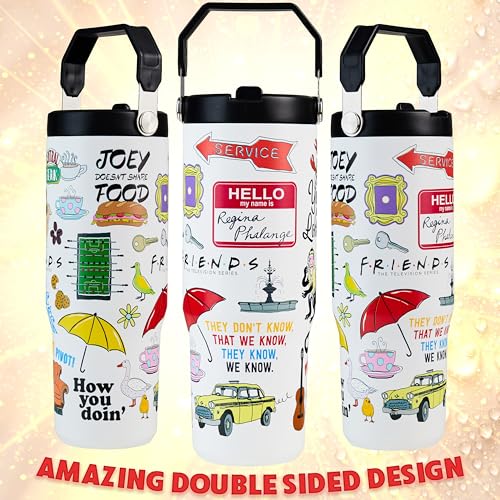 Image of Get Trend Friends Tumbler with Straw 30oz Kids Teens Adults Insulated Cup with Lid Handle Travel Mug Cups with Lids for Office Gifts (White Friends)