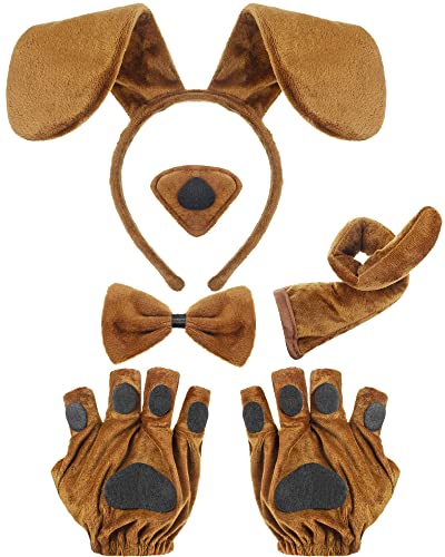 Syhood Puppy Dog Costume Set Kids Dog Ears Headband Bowtie Nose Tail Paw Gloves Dog Animal Costume Accessories for Carnival