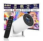 Mini Projector 1080P FHD 4K Support with Wifi & Bluetooth, Smart Portable Projector for Bedroom, Auto Keystone 180° Rotatable with Built-in Speaker Compatible for iPhone/HDMI/USB/Laptop/TV Stick