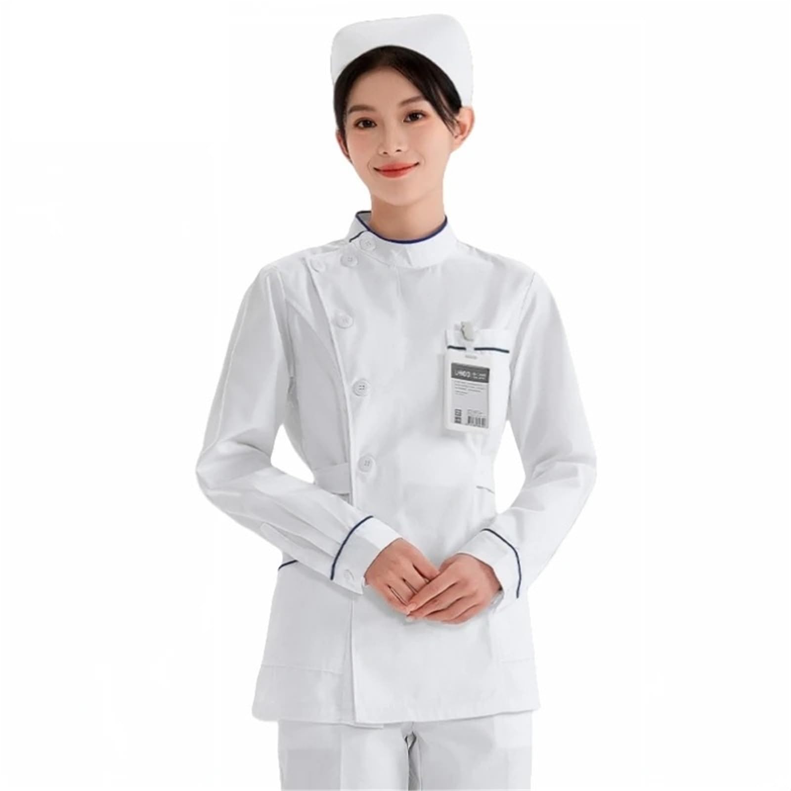 Uniformes Sanitarios Mujer Uniforme de Enfermera, Conjunto Dividido, Cuello muñeca Blanco, Manga Corta/Larga, Ropa Trabajo for salón Belleza y Hospital, Vestidos médicos | Side lapel(Long),S(Unisex)