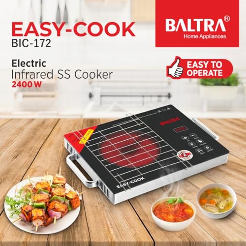 Image of BALTRA Easycook Infrared Induction Cooktop 2400W with Grill Rack, Infrared Glass Top, Digital Touch Control, Auto-Off Safety, 3 Cooking Modes, Infrared Hot Plate, Works with All Cookware
