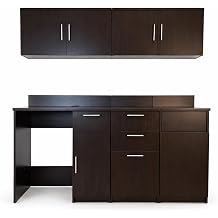BREAKtime Commercial Kitchenette Suite with Mini Fridge Space, 3-Drawer Storage, Trash Bin and 2 Wall Cabinets, Fully Assembled, 72" W x 24" D x 75" H, Appliances Not Included