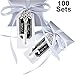 Produktbild Jovitec 100 Sets Vintage Schlüssel-Flaschenöffner Hochzeit Gastgeschenk Souvenir Geschenkset Kissenform Süßigkeiten Geschenk-Box Escort Dankeschön Geschenkanhänger Französisches Band Silber
