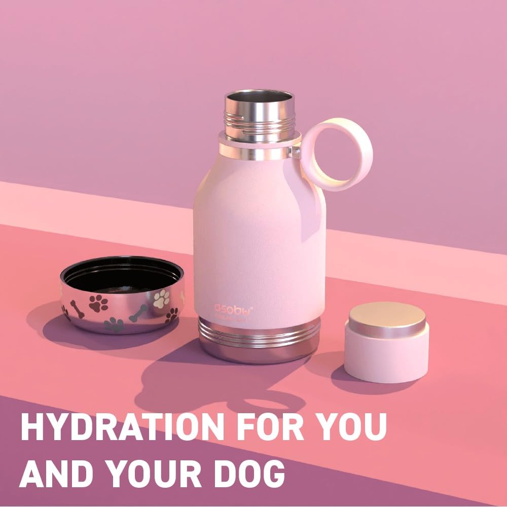 Asobu Hundenapf für Hunde mit 1 l, isolierter Edelstahl-Wasserflasche, tragbar, robust, auslaufsicher, für Outdoor, Reisen, Spazierengehen, Wandern
