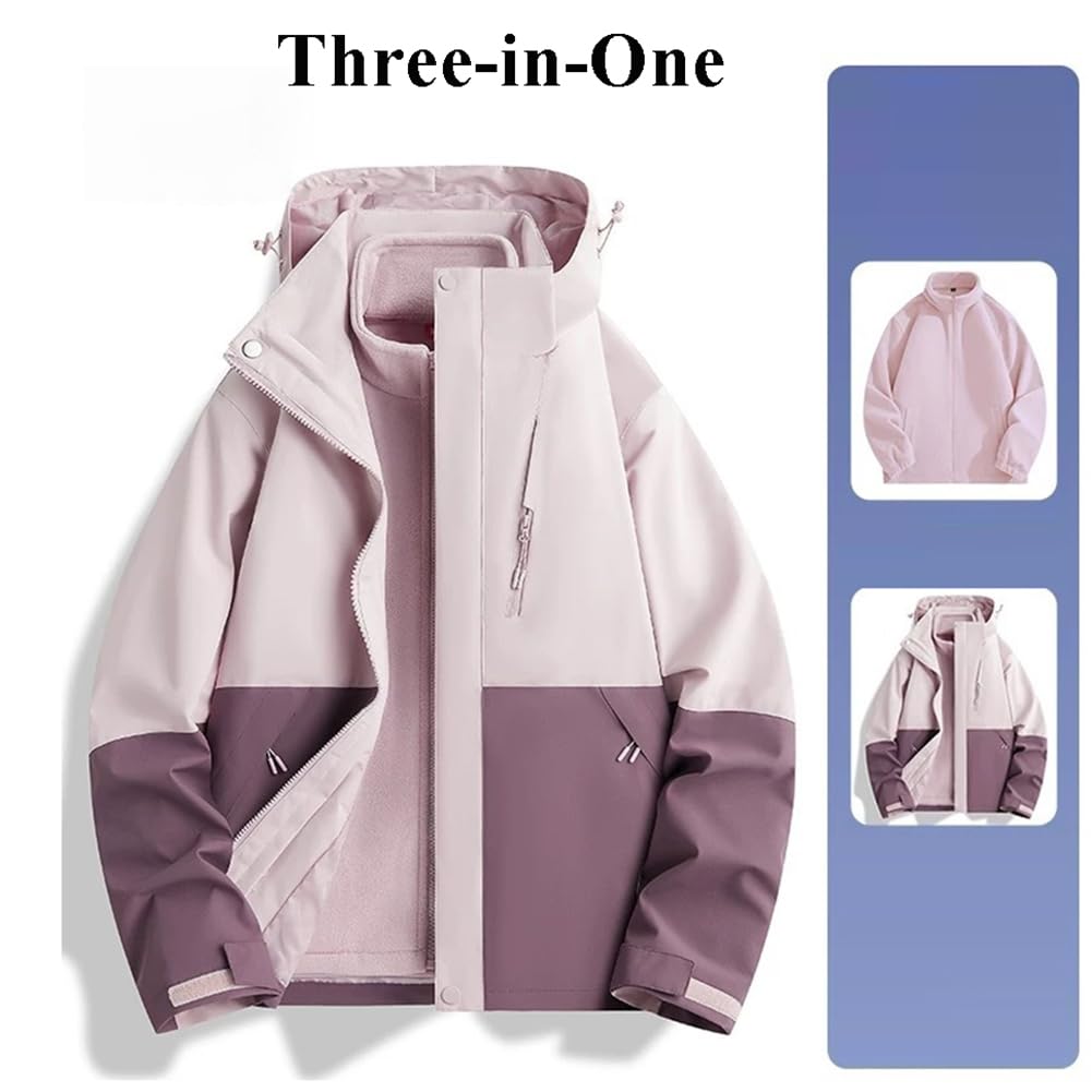 Manteau Fonctionnelle 3 en 1 Femme avec Capuche Amovible et Veste Polaire zippée Imperméable Coupe-vent pour Course, Cyclisme, Randonnée, Escalade