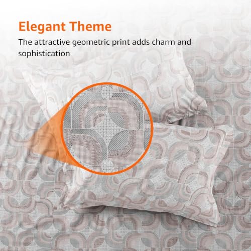 Image of Amazon Basics - 100% Cotton Fitted Bedsheet | 144TC |Fitted Queen Bed Sheet with 2 Pillow Cover|Soft Cotton | Geometric Print | 78 Inch x 60 Inch - 8 Inch Drop, Brown