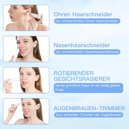 HEBECA Nasenhaartrimmer für Frauen 3-in-1 Elektrische Gesichtsharentfernung Wiederaufladbare...