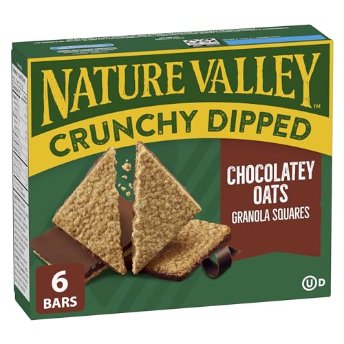 NATURE VALLEY Chocolatey Oats Crunchy Dipped Granola Bars, Snack Bars, No Artificial Colours, No Artificial Flavours, Pack of 6 Crunchy Granola Squares