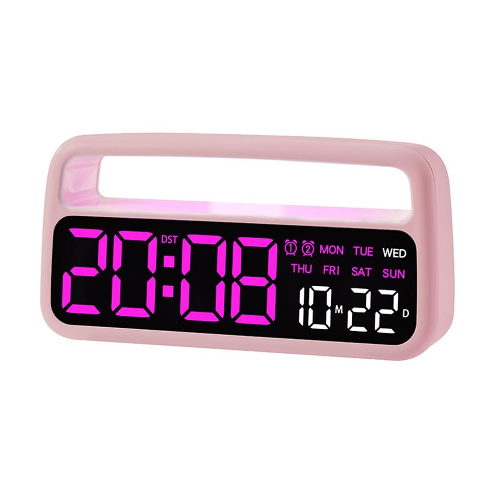 Vjsujehgy Dual Alarm Digital Alarm Clock for Heavy Sleepers Adults with Large Display, Night Light, Snooze Feature Pink