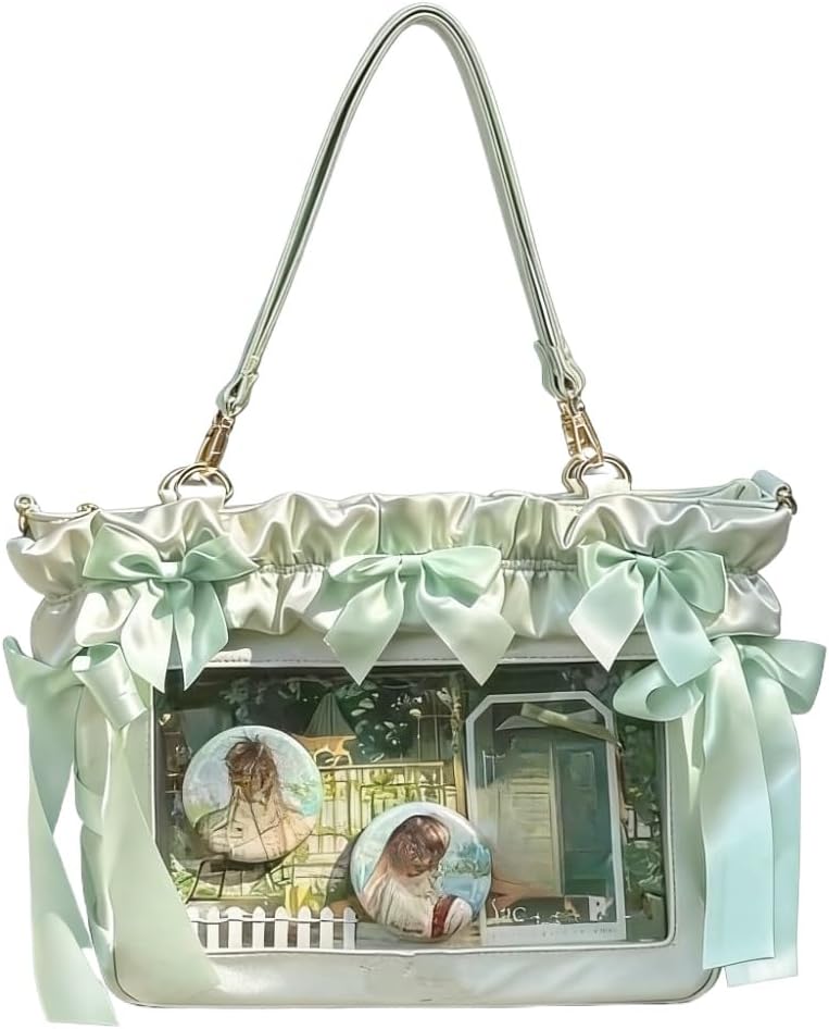Large Capacity Ita Bag with Clear Window Fits 14" Laptop Women's Shoulder Crossbody Badge Display Bag