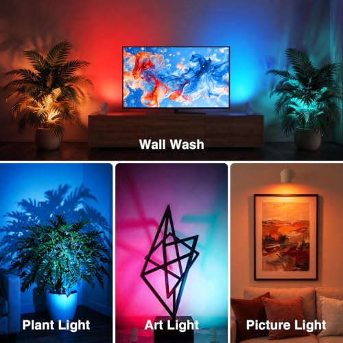 Image of URTOM 4 Pack 6W RGBW Uplighting Indoor Color Changing Up Lights Indoor with Remote Dimmable LED Christmas Spot Lights for Home Aluminum Accent Lighting for Party Plant Decor with 5.9 FT Plug Cord