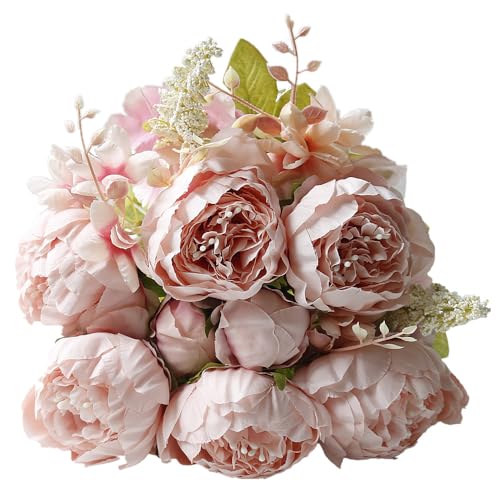 TRIXES Artificial Silk Peonies - 13 Blooms Plus Foliage - De