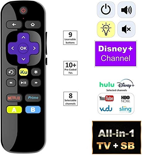 IKU All-in-1 Universal IR Remote for Built-in Roku TV and Roku Express