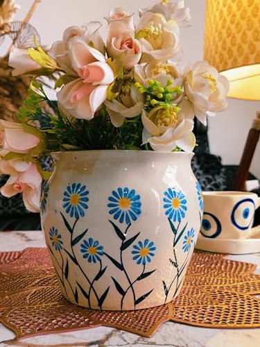 Image of Niyara Ceramic planters pots for Indoor Outdoor Home, Garden Office Decor Balcony Planters Gamla Flower Size Small 6 inches (Ocean Bloom)