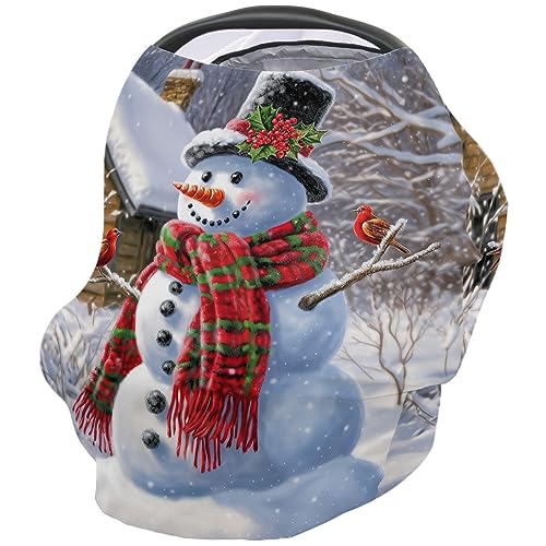 Nursing Cover for Breastfeeding Scarf, Snowman Christmas Baby Car Covers Super Soft Multi Use for Canopy Shopping Cart Cover Blanket Stroller Cover