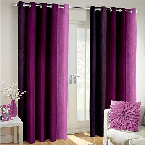 Image of SKIVE India Polyester Blend Long Crush Eyelet Window 5 ft Curtains (Purple) Set of 2