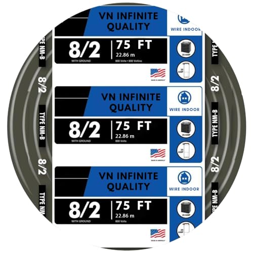 VN Infinite quality 8/2 NM-B Nonmetallic with Ground Sheathed Cable Residential Indoor Wire (75 Ft)