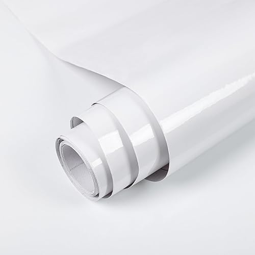 Miniatura 20 de TANONE Papel tapiz de contacto blanco brillante de 35.4 x 118 pulgadas, papel tapiz de vinilo autoadhesivo con purpurina iridiscente extraíble