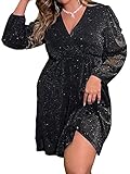 MakeMeChic Women's Plus Size Glitter Dress Long Sleeve Wrap V Neck A Line Party Short Dress Black 4XL