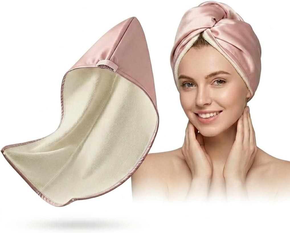 Microfiber Hair Towel,Quick Dry Hair Turban with No-Button Elastic Band, Anti-Frizz, Oversized Fit for Long Curly Hair, Heat Damage Free Hair Care