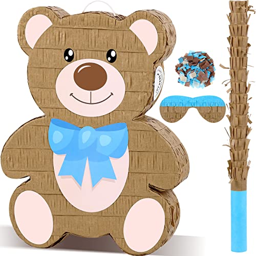 Bear Piñata, 15.4 Inch Bear Party Piñata with Stick, Blindfold, Confetti