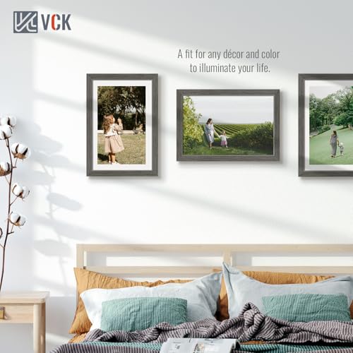 Image of VCK 12x18 Frames 3 Pack, Gray Grey Poster Frame MDF Wood with Polished Plexiglass, Wall Mounting Horizontal & Vertical Display
