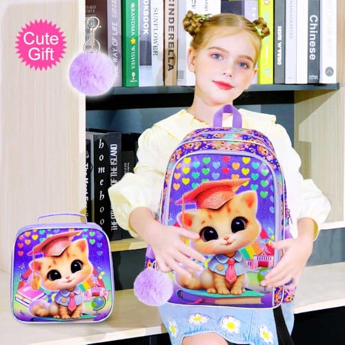 Image of AGSDON 3PCS Backpacks for Girls, 16 inch Elementary Kids Backpack Preschool School Bookbags and Lunch Box