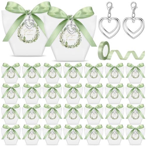 Otuuz 50 Sets Cajas para Recuerdos de Boda con Cinta Colgante de Corazón Bolsas de Confites Cajas de Regalo para Bautizo Confirmación Primera Comunión Compromiso Cumpleaños Agradecimientos Fiestas